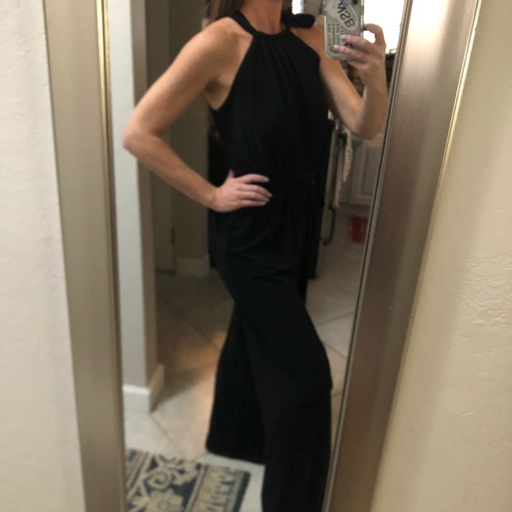 Black halter nylon jumpsuit